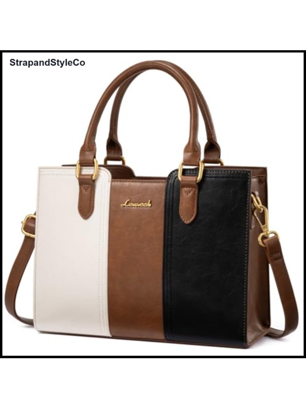 Vintage Vegan Leather Satchel Crossbody Handbag Top Handle Work Purse